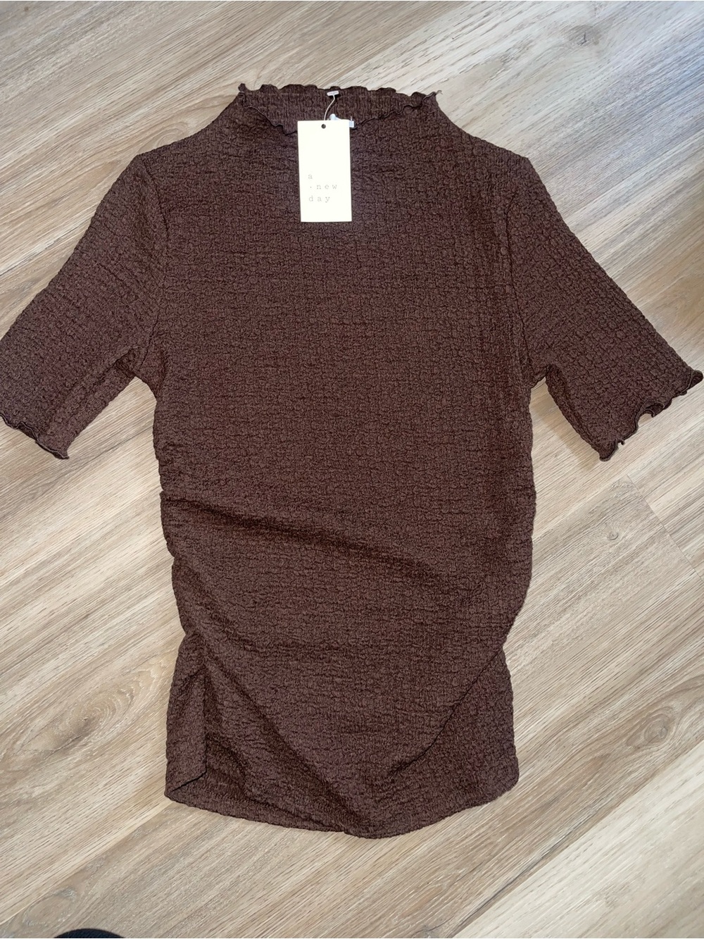 a new day Brown Lettuce Edge Mock Neck Top